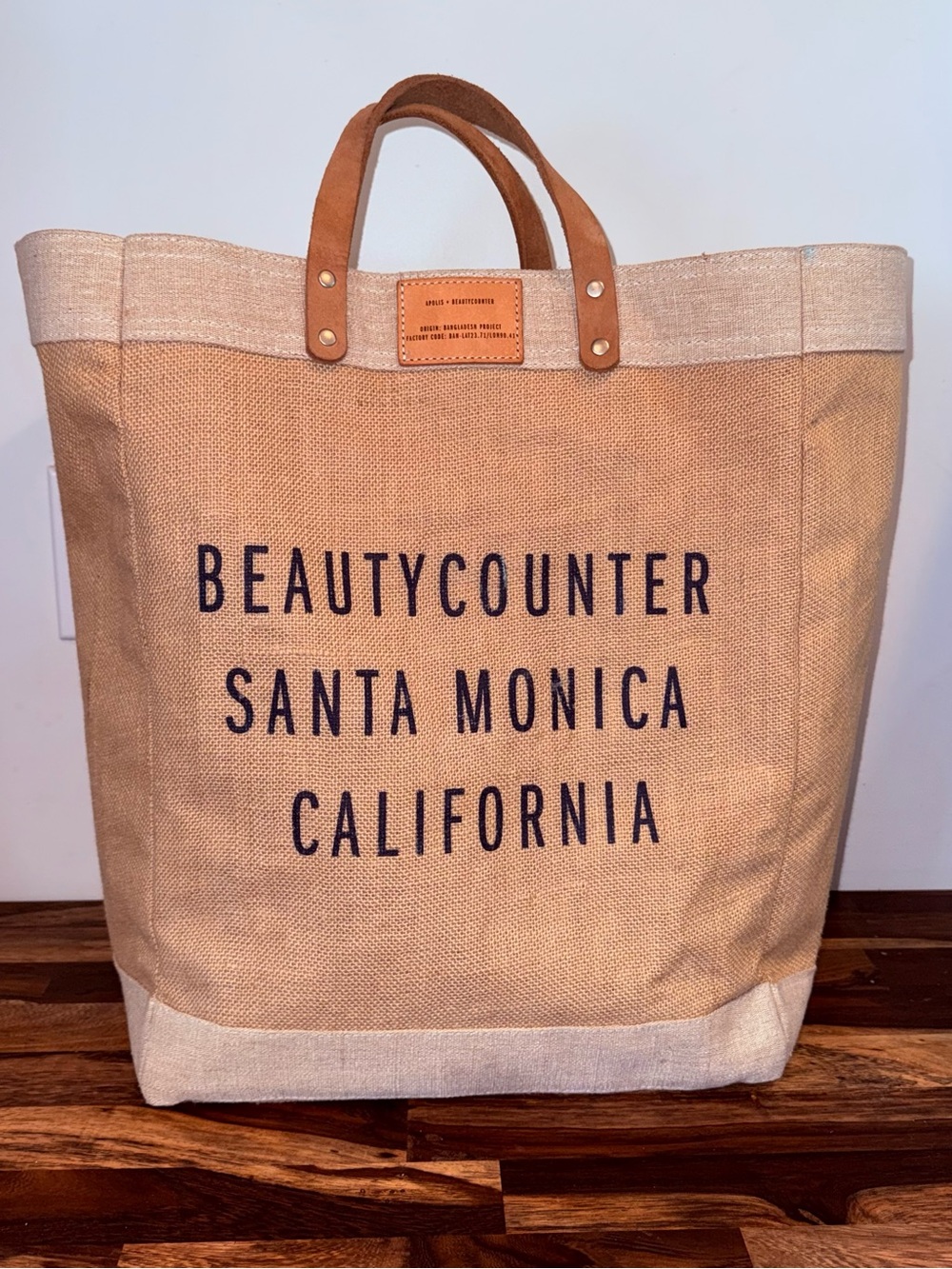 Apolis Beautycounter Natural Tan Canvas Tote with Leather Handles